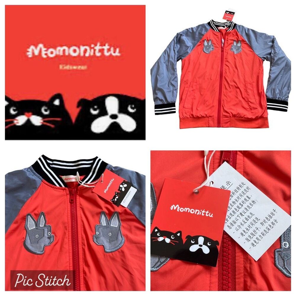 NWT Momonittu Kidwear Orange Gray Bulldog Patch Full Zip Jacket - Size 12